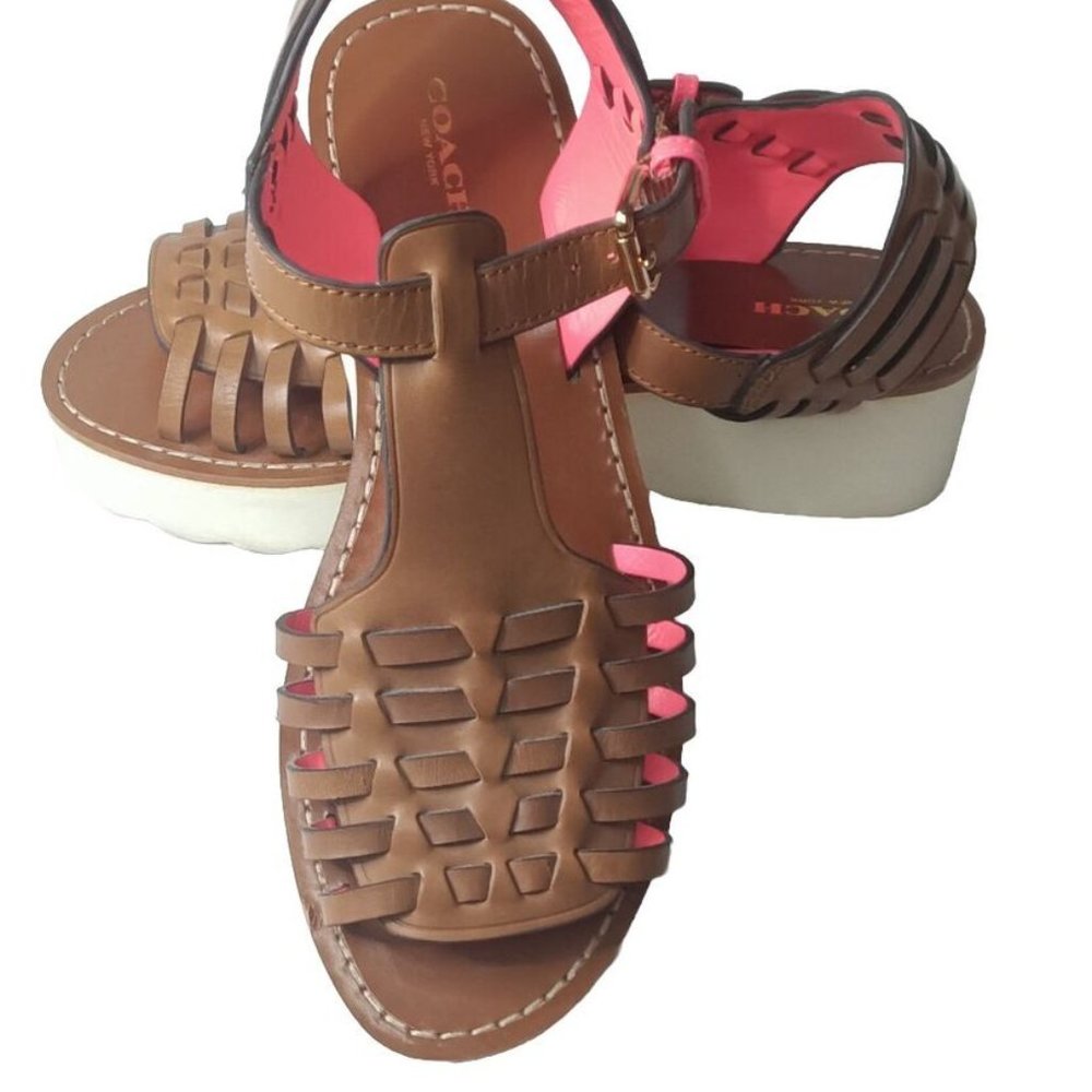 Coach Women's Brown Leather Sandal with Pink Lining